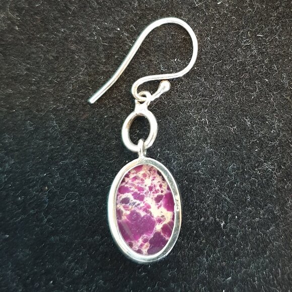 Rare Vintage Natural Purple Impression Jasper 925 Sterling Silver Dangle Earring - Picture 9 of 11